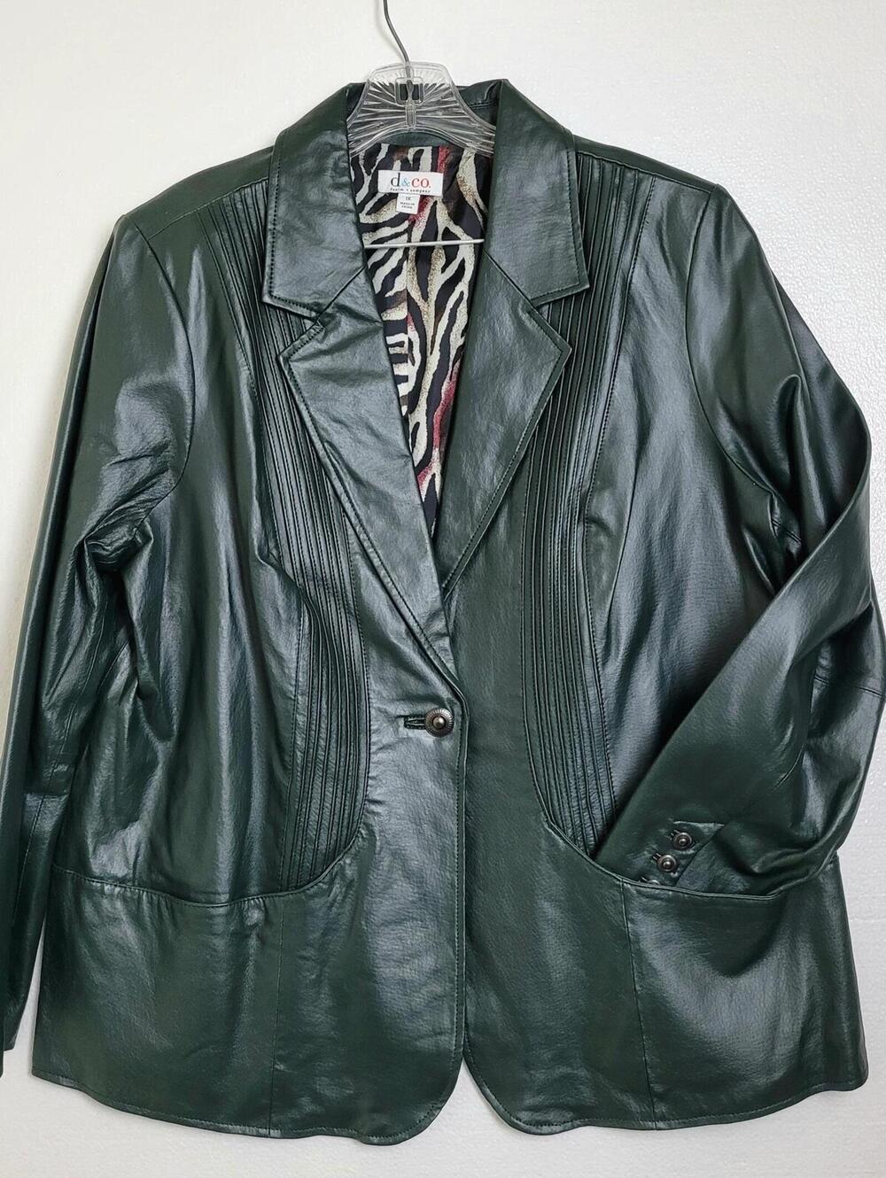 Denim & Co Dark Green Leather Jacket with Pockets Size 1X